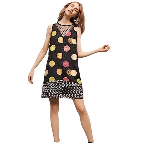 Anthropologie Maeve Tilde Metallic Polka Dot Mini Dress Navy Size S - Picture 12 of 12